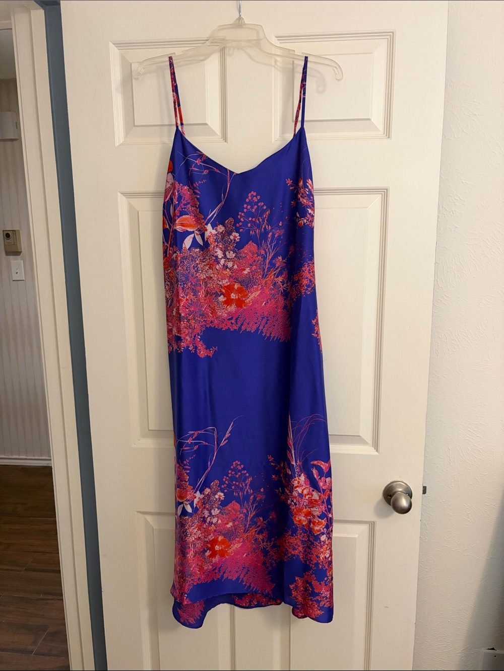 Banana Republic Purple Slip Midi Dress with Magenta Floral Print